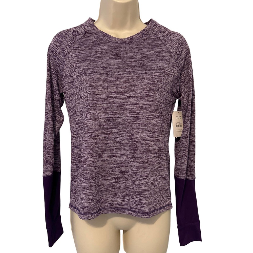 Danskin Now‎ Dri-More Girls XL 14-16 Purple Space Dye Thumbhole Performance Top